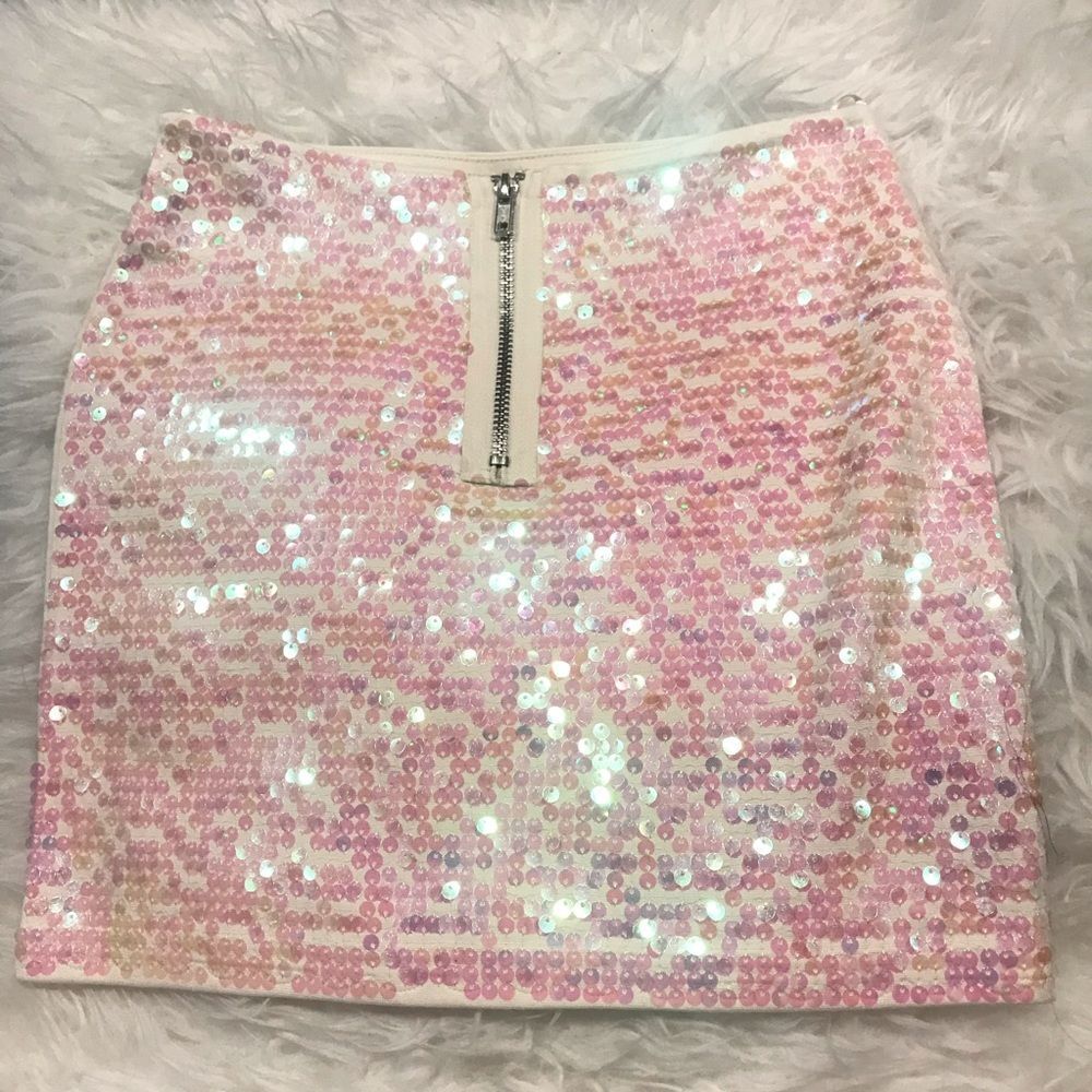 Topshop Pink Sequin Mini Skirt Iridescent Party Summer Size 4 - Picture 4 of 4
